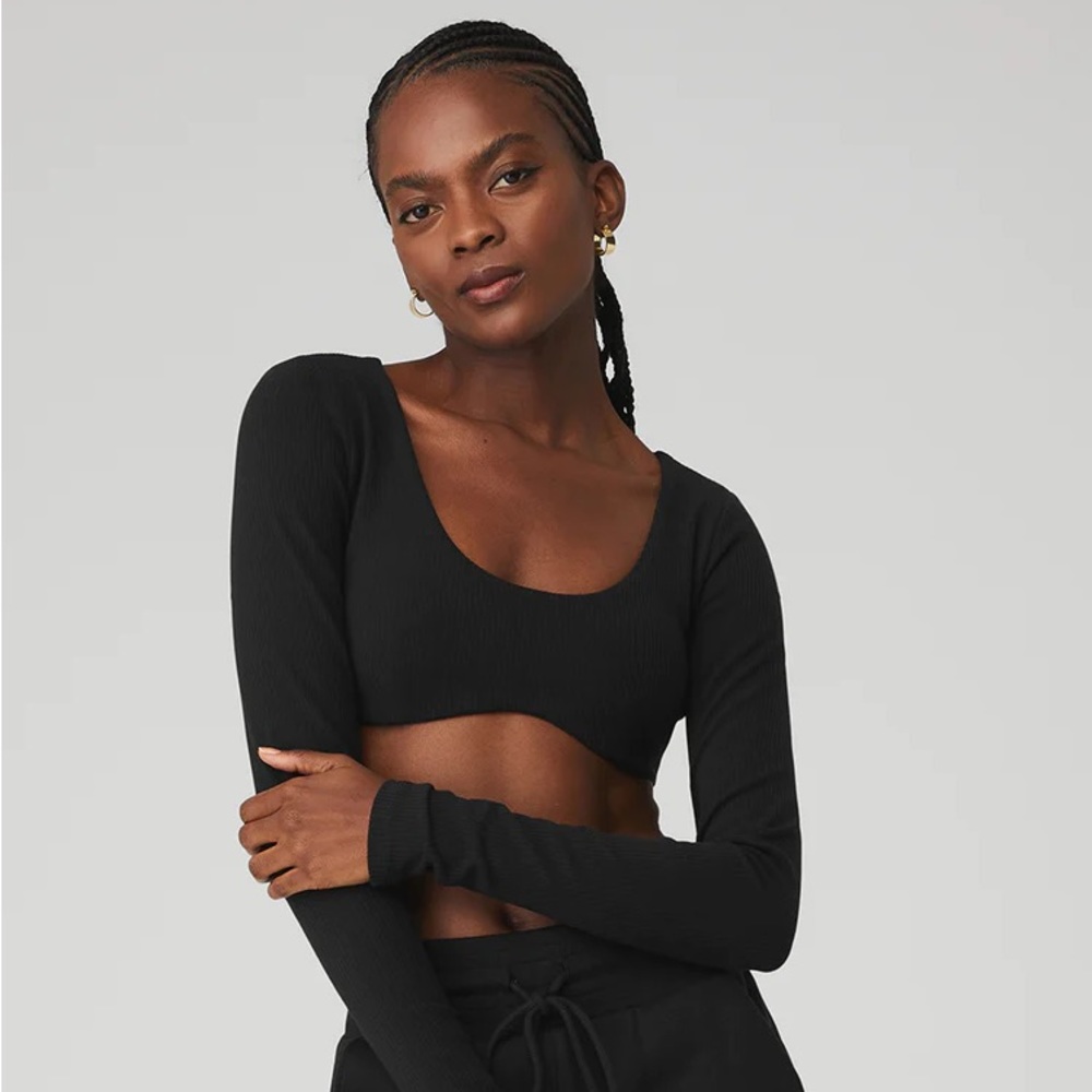 Alo Ribbed Defined Long Sleeve Bra Top